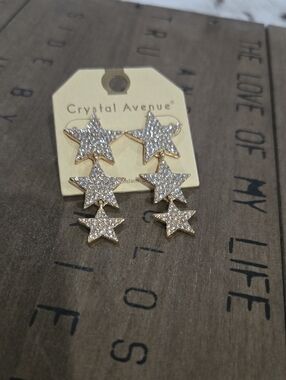 Crystal Avenue Gold Rhinestone Star Drop Earrings